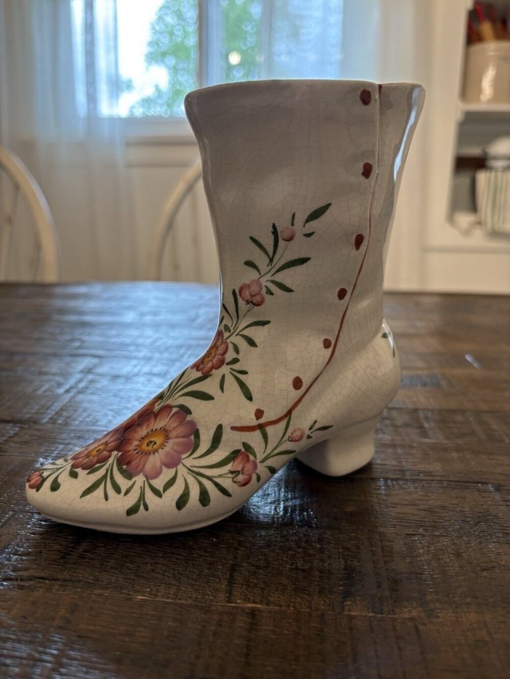 Vintage Bassano Italy Ceramic Victorian Boot Shoe Hand Painted Flowers